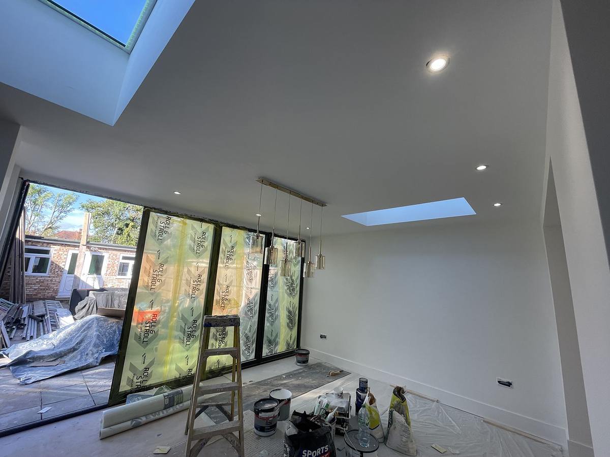 A new rear extension in Hertfordshire at second fix, with bi-fold doors fitted