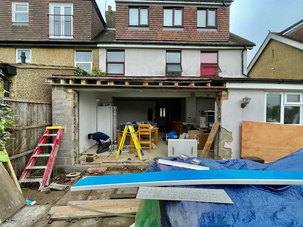 The rear of a Hertfordshire house opened up for a new single-storey extension